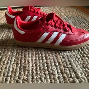 adidas Red Samba Sneakers with White Stripes